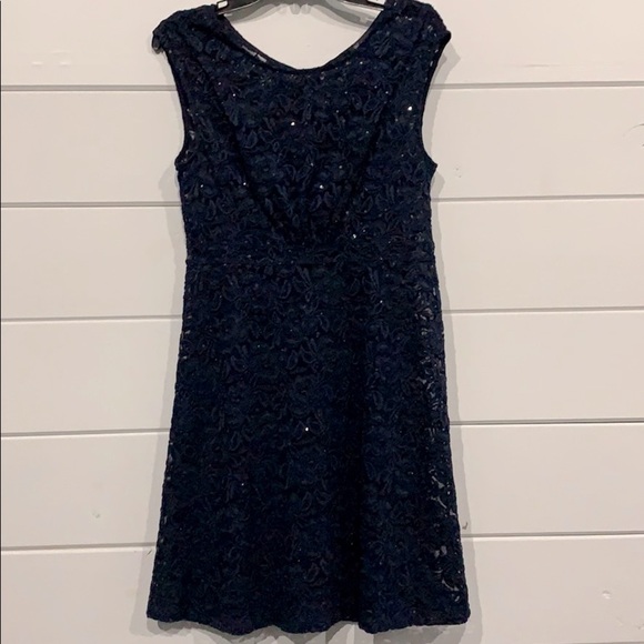 INC Navy Blue Lace Overlay Dress NEW Size 10 International Concepts Dress - Picture 2 of 12